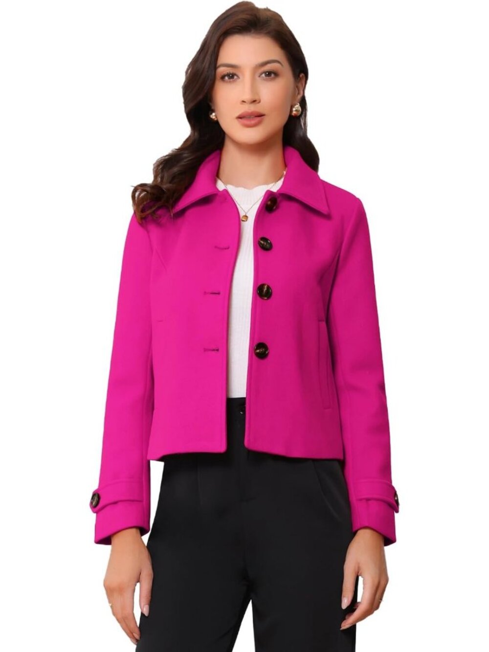 Chic Women's Crop Pea Coat, Turn Down Collar, Single Breasted Winter Outerwear